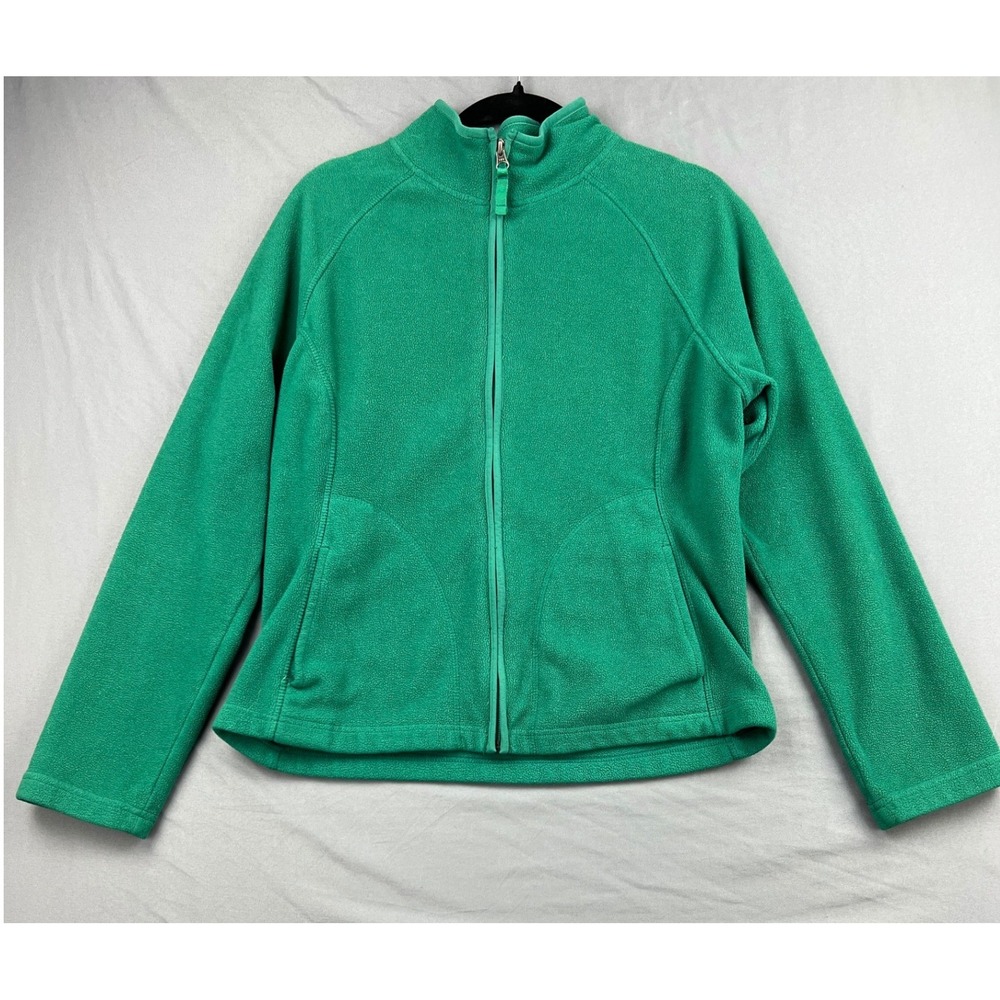 Merona Fleece Jacket Women Medium Green Full Zip Mock Neck Soft Warm Good